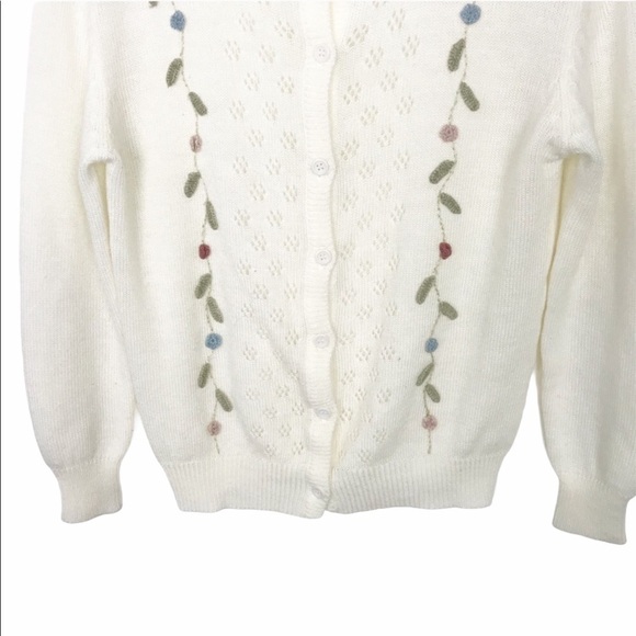 Vintage Trissi Ivory Floral Eyelet Knit Cardigan - Picture 3 of 6
